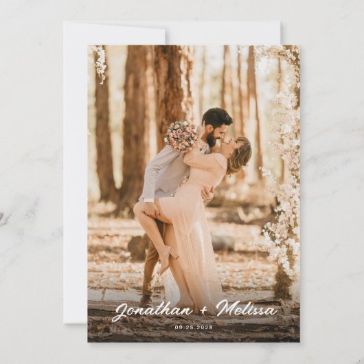 Bloemen Pampas Rust Terracotta Script Foto Bruilof Kaart (Achterkant)