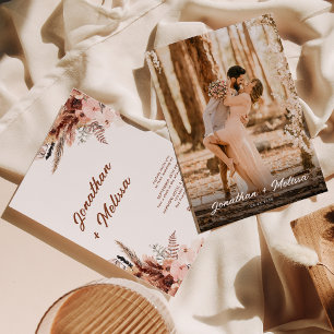 Bloemen Pampas Rust Terracotta Script Foto Bruilof Kaart