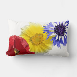 Bloemen, papaver, korenbloem - blauw rood geel kussen