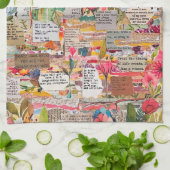 Bloemen papier collage gemengde media keukenhanddo theedoek (Gevouwen)