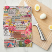 Bloemen papier collage gemengde media keukenhanddo theedoek (Quarter Fold)