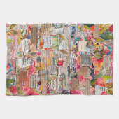 Bloemen papier collage gemengde media keukenhanddo theedoek (Horizontaal)