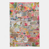Bloemen papier collage gemengde media keukenhanddo theedoek (Verticaal)