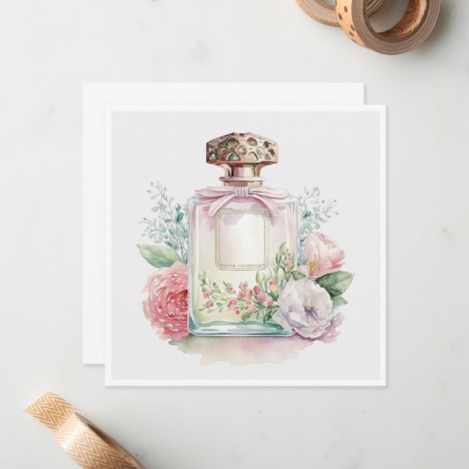 Bloemen  parfumflesje vlak notitiekaartje (Voorkant / Achterkant in situ)
