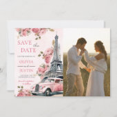 Bloemen Paris Eiffeltoren Save The Date Foto  Kaart (Voorkant)