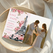 Bloemen Paris Eiffeltoren Save The Date Foto  Kaart