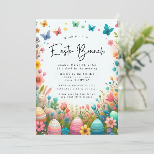 Bloemen Pasen Brunch en Ei Hunt Uitnodiging (Staand voorkant)