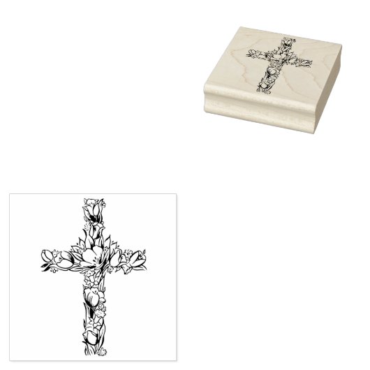 Bloemen Pasen Cross Rubber Stamp Rubberstempel (Gestempeld)