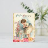 Bloemen Pasen Meisje en Eieren Feestdagenkaart (Staand voorkant)