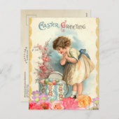 Bloemen Pasen Meisje en Eieren Feestdagenkaart (Voorkant / Achterkant)