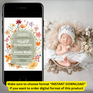 Bloemen Pasgeboren Baby Moslim Geboorteaankondigin Kaart