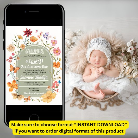 Bloemen Pasgeboren Baby Moslim Geboorteaankondigin Kaart