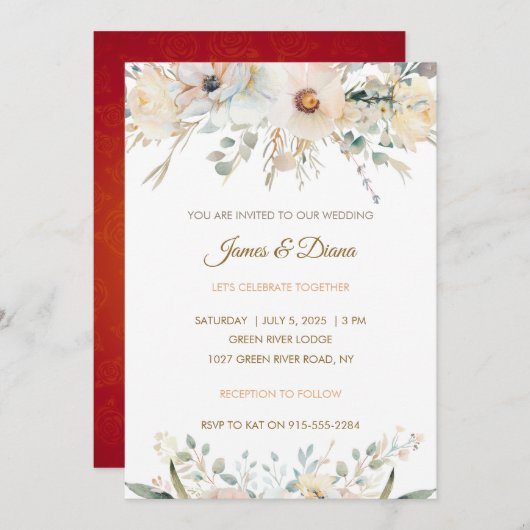 Bloemen pastel bruiloft uitnodiging klassiek (Voorkant / Achterkant)