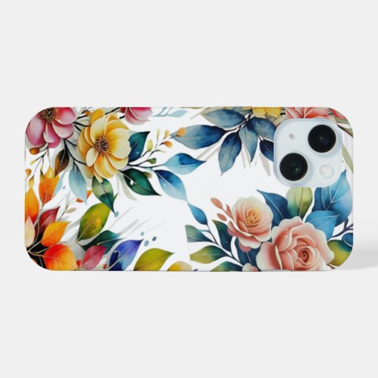 Bloemen pastel grafische kunst vector iPhone 15 case (Achterkant horizontaal)