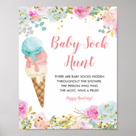 Bloemen pastel ijs Baby sok jacht spel Poster