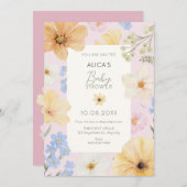 Bloemen pastel kleur baby shower kaart (Voorkant / Achterkant)