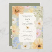 Bloemen pastel kleur bruiloft kaart (Voorkant / Achterkant)