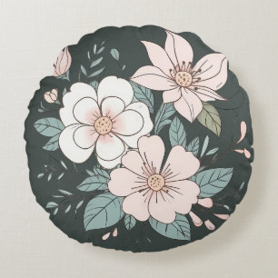 Bloemen pastel kleur rond kussen groene achtergron