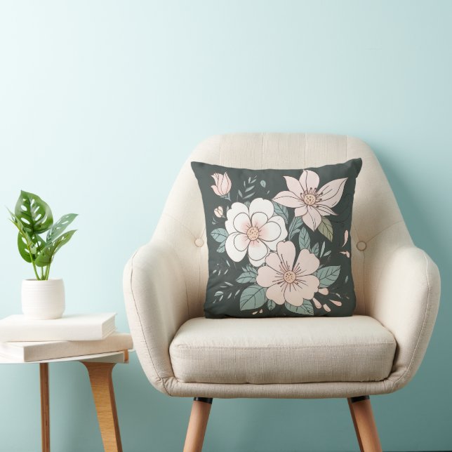 Bloemen pastel kleur Sierkussen groene achtergrond (Stoel)