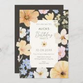 Bloemen pastel kleur verjaardag kaart (Voorkant / Achterkant)