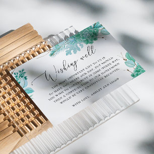 Bloemen pastel munt vetplanten bruiloft wensen goe informatiekaartje