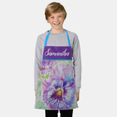 Bloemen Pastel Pansy Paarse Meisjes Schort (Gedragen)