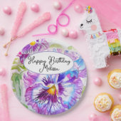  Bloemen Pastel Pansy Paarse Meisjes Verjaardag Papieren Bordje (Feest)