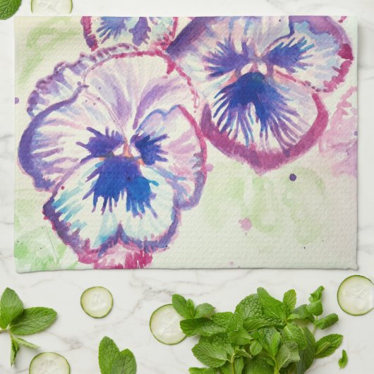  Bloemen Pastel Pansy Paarse Waterverf Theedoek (Gevouwen)