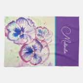  Bloemen Pastel Pansy Paarse Waterverf Theedoek (Horizontaal)