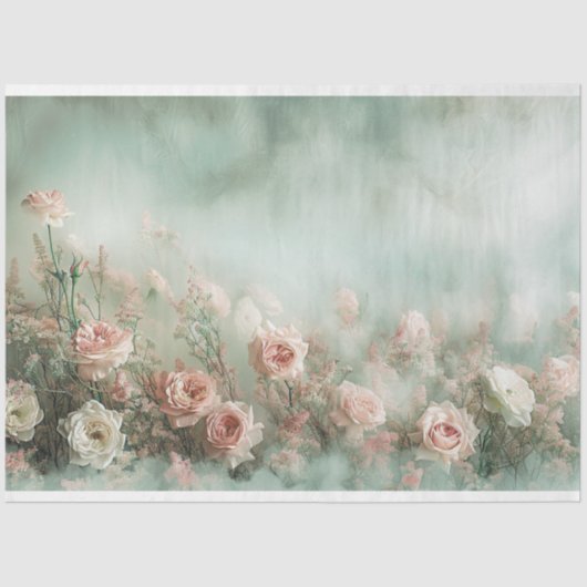 Bloemen  Pastel Rozen Pioenrozen Decoupage Tissuepapier (Voorkant)