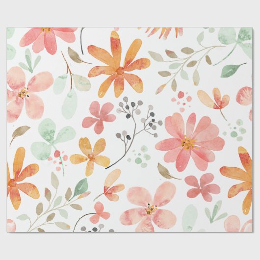 Bloemen pastel rust cadeaupapier (Vlak)