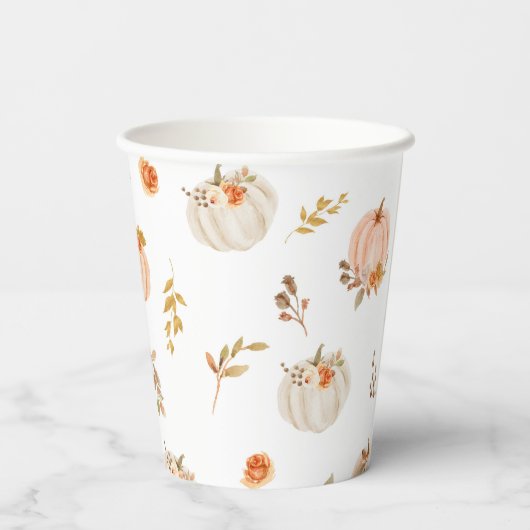 Bloemen pastel sinaasappel herfst kleine pompoen v papieren bekers (Achterkant)