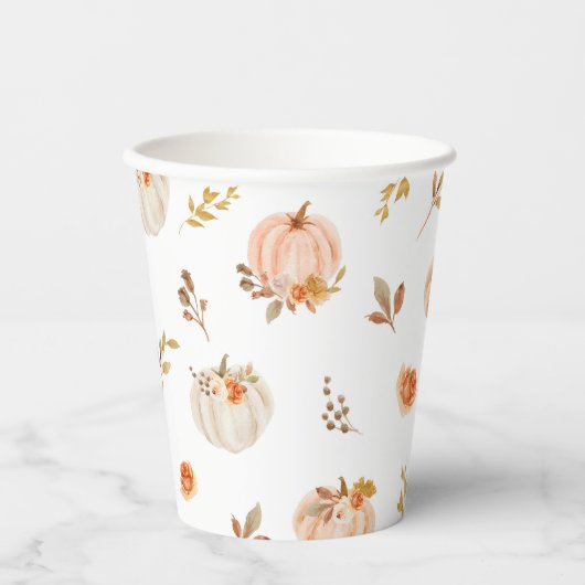 Bloemen pastel sinaasappel herfst kleine pompoen v papieren bekers (Voorkant)