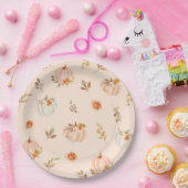 Bloemen pastel sinaasappel herfst kleine pompoen v papieren bordje (Feest)