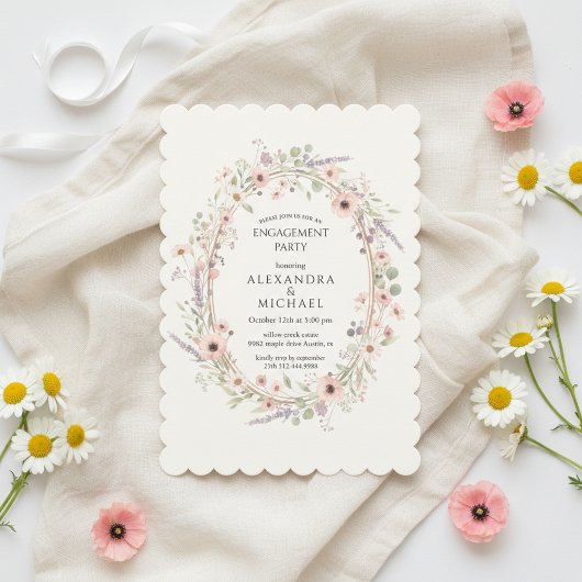 Bloemen Pastel Verlovingsfeest Uitnodiging