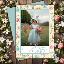 Bloemen Pastels Happy Easter Custom Foto Feestdagenkaart