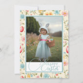 Bloemen Pastels Happy Easter Custom Foto Feestdagenkaart (Voorkant)