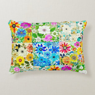 Bloemen Patchwork Art Waterverf Flowers Accent Kussen