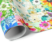 Bloemen Patchwork Art Waterverf Flowers Cadeaupapier (Rol Hoek)