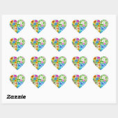Bloemen Patchwork Art Waterverf Flowers Hart Sticker (Vel)