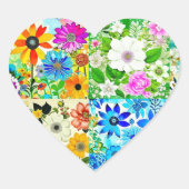Bloemen Patchwork Art Waterverf Flowers Hart Sticker (Voorkant)