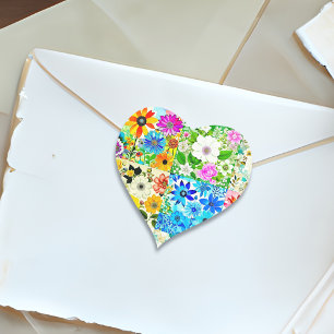 Bloemen Patchwork Art Waterverf Flowers Hart Sticker