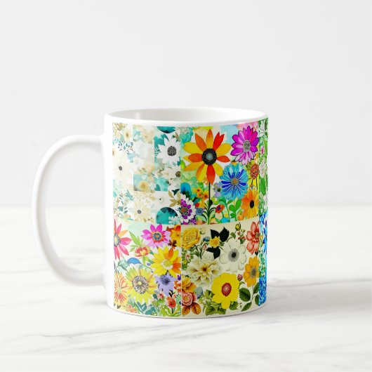 Bloemen Patchwork Art Waterverf Flowers Koffiemok (Links)
