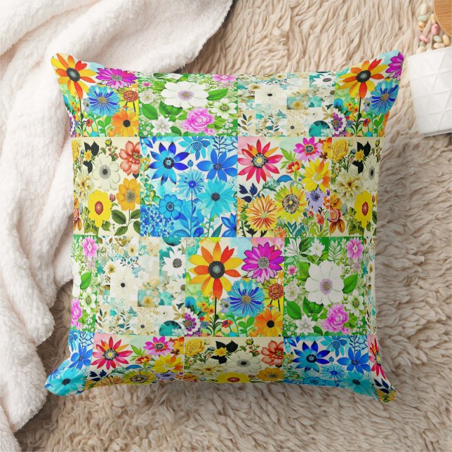 Bloemen Patchwork Art Waterverf Flowers Kussen (Deken)