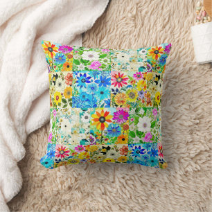 Bloemen Patchwork Art Waterverf Flowers Kussen