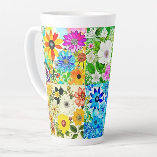 Bloemen Patchwork Art Waterverf Flowers Latte Mok (Linkerhoek)