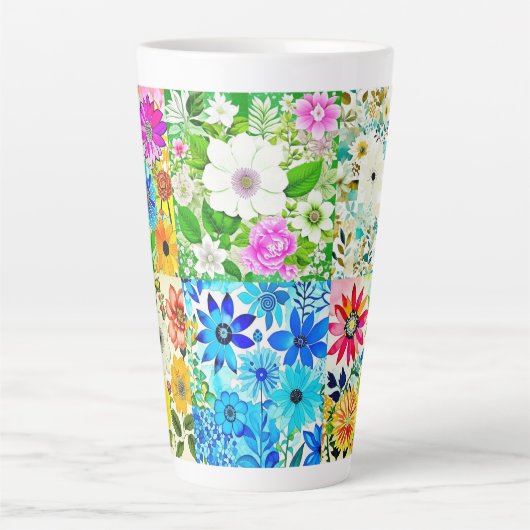 Bloemen Patchwork Art Waterverf Flowers Latte Mok (Voorkant)