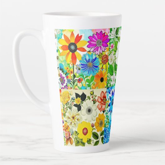 Bloemen Patchwork Art Waterverf Flowers Latte Mok (Links)