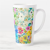 Bloemen Patchwork Art Waterverf Flowers Latte Mok (Rechts)