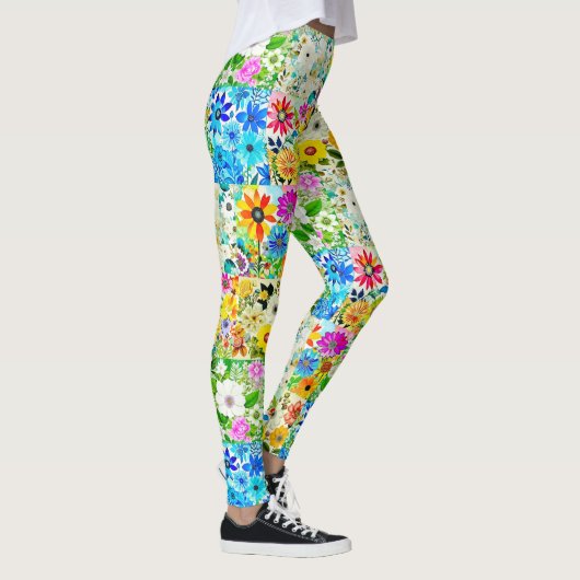 Bloemen Patchwork Art Waterverf Flowers Leggings (Rechts)